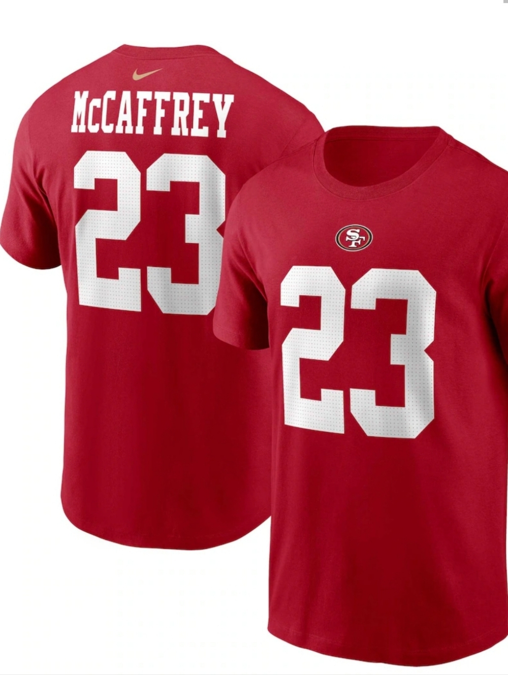 Men's San Francisco 49ers Christian McCaffrey Nike Scarlet Red Tee Size Small - Picture 2 of 9
